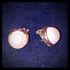 Mother of pearl gold tone earrings